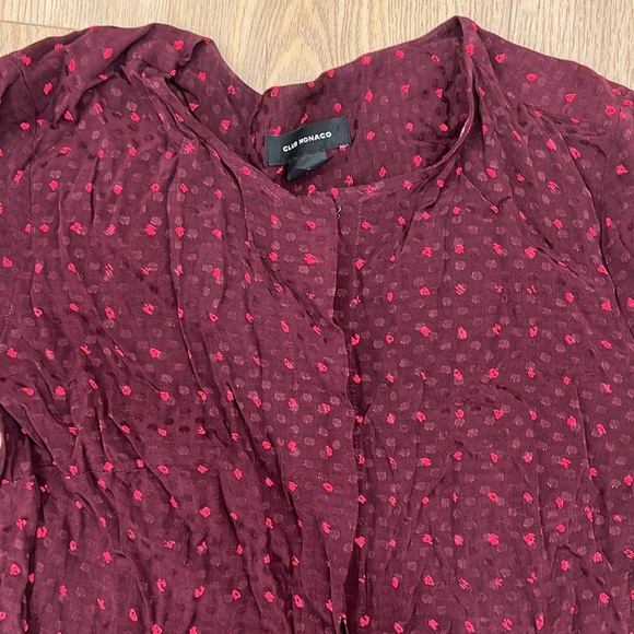 Club Monaco Dress Burgundy Belted Dots Size 4 Midi Length Flared Skirt. - Picture 3 of 6